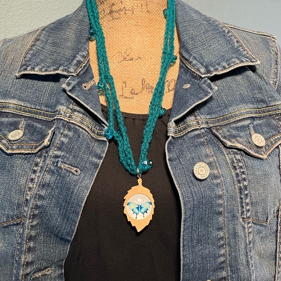 Handmade Crochet Beaded Butterfly Pendant Necklace Cottagecore - Picture 3 of 13